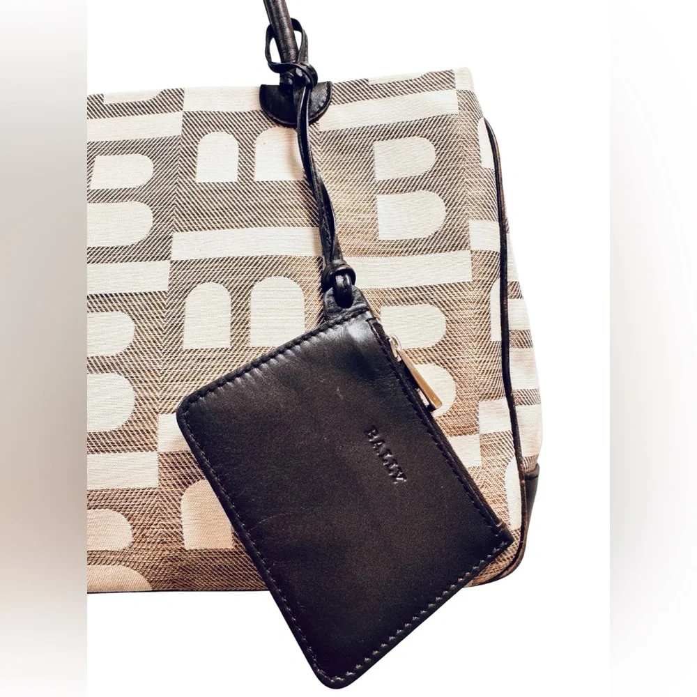 Bally Brown & Cream Logo Canvas Tote Bag w/ Leather Trim + Zip Pouch - Picture 3 of 15
